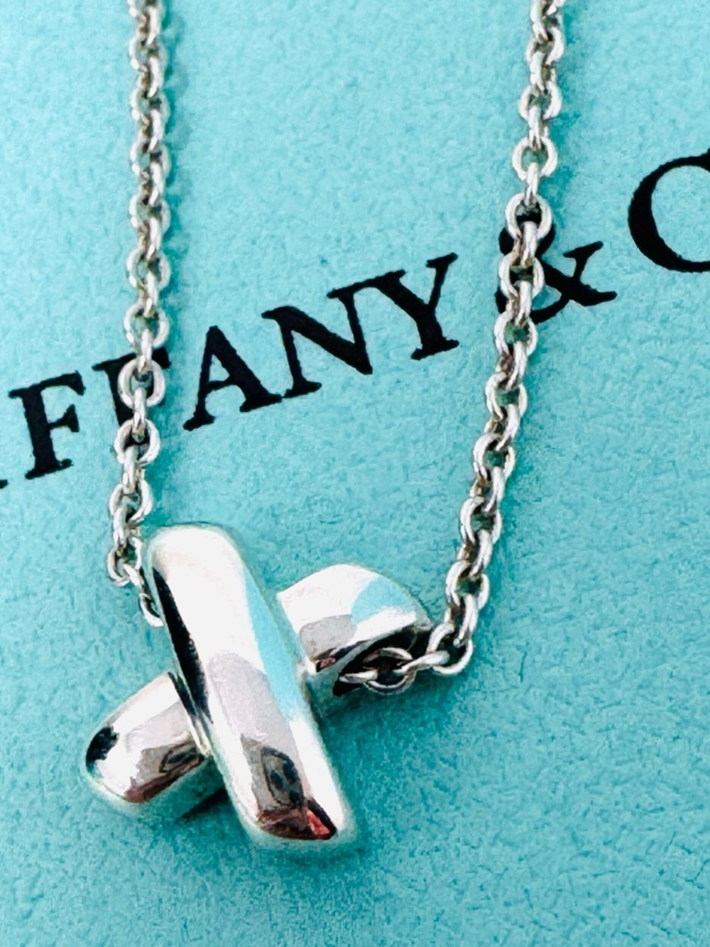 Authentic Tiffany &Co. Mini Signature'X' Pendant Necklace -